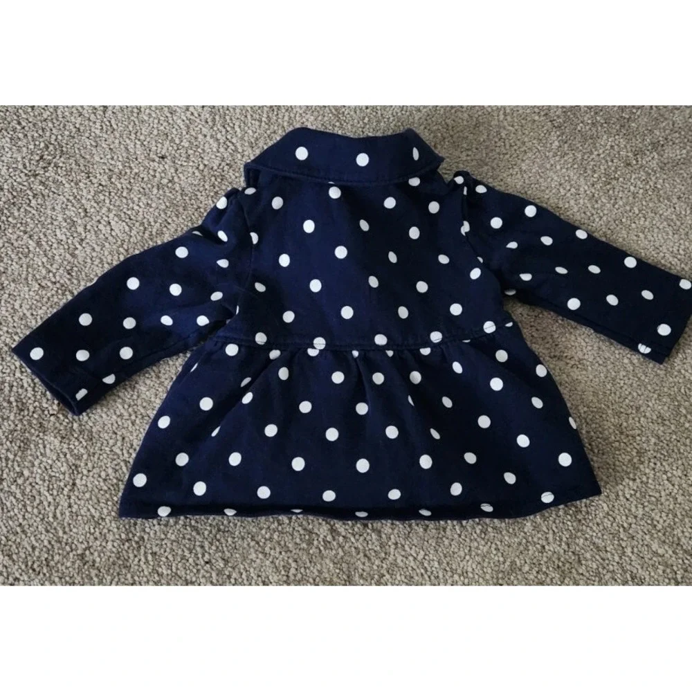 Fall Polka Dot Pea Coat‎ baby size 3 months, navy blue and white
